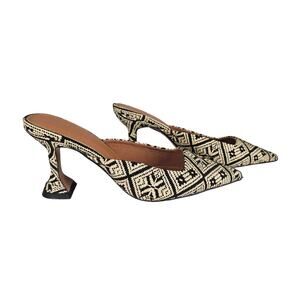 ASOS DESIGN SHERLOCK CREAM & BLACK MULES – 3" MID HEEL – SIZE US 6 – POINTED TOE